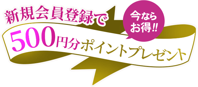 今ならお得！！新規会員登録で500円分ポイントプレゼント
